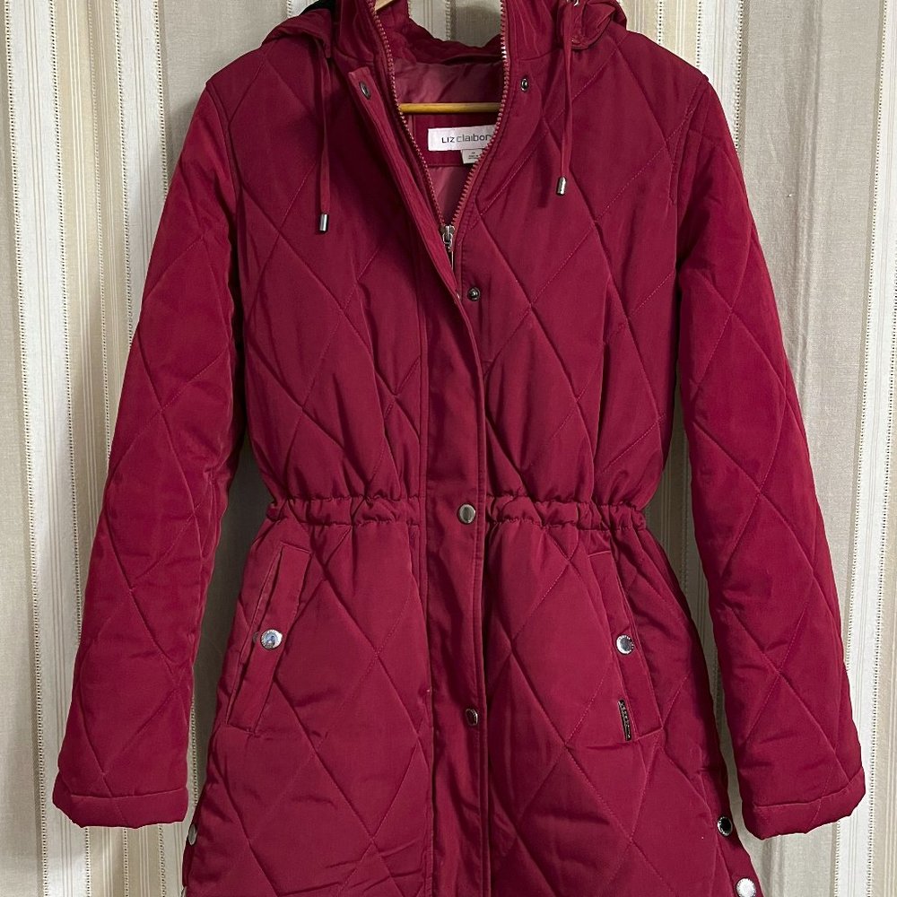 Liz Claiborne Dark Burgundy Quilted Parka Coat, Sz S